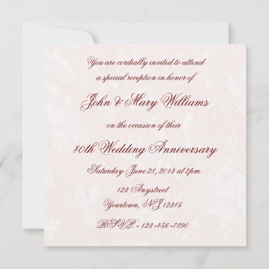 Einladung zum 40. Hochzeitstag in Damask (Rückseite)