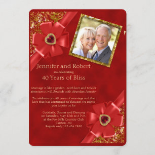Einladung zum 40. Hochzeitstag in Rot und Gold