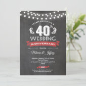 Einladung zum 40. Hochzeitstag. Rubinrot (Stehend Vorderseite)