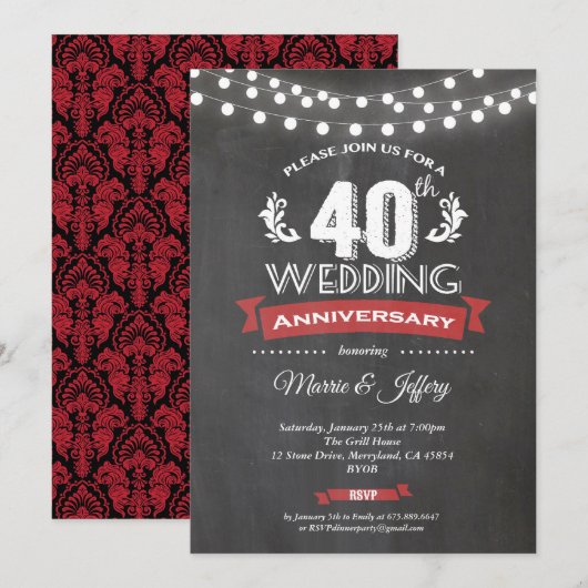Einladung zum 40. Hochzeitstag. Rubinrot (Vorne/Hinten)