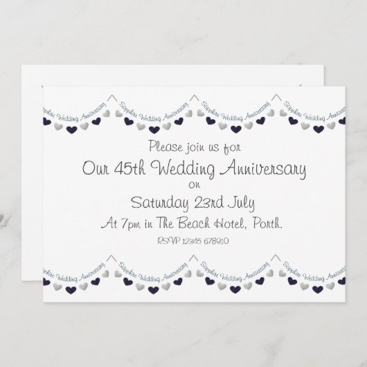 Einladung zum 45. Hochzeitstag in Saphir (Vorne/Hinten)