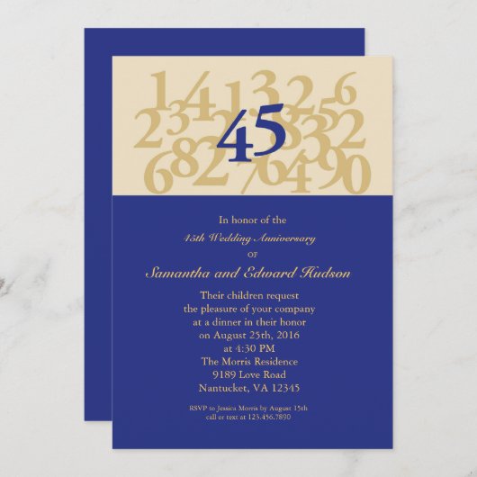 Einladung zum 45. Hochzeitstag in Saphir (Vorne/Hinten)