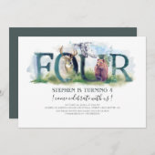 Einladung zum 4. Geburtstag im Wald (Vorne/Hinten)