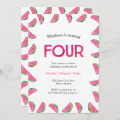 Einladung zum 4. Geburtstag | Rosa Wassermelone (Vorne/Hinten)