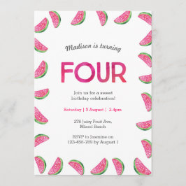 Einladung zum 4. Geburtstag | Rosa Wassermelone