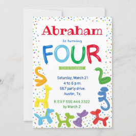 Einladung zum 4. Geburtstag von Tierballons