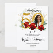 Einladung zum 50. Geburtstag Foto Rote Rosen (Vorne/Hinten)