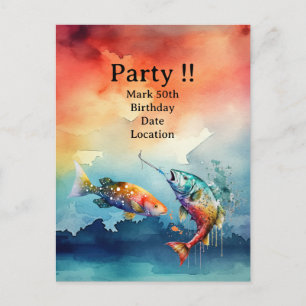 Einladung zum 50. Geburtstag für Angelfreunde Postkarte