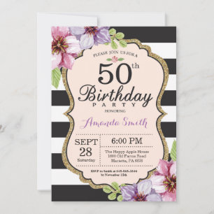 Einladung zum 50. Geburtstag für Frauen. Floral Go