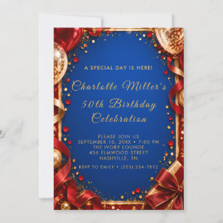 Einladung zum 50. Geburtstag in Royal Blue Gold