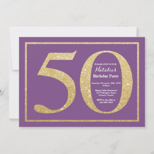 Einladung zum 50. Geburtstag Lila und Gold Glitter