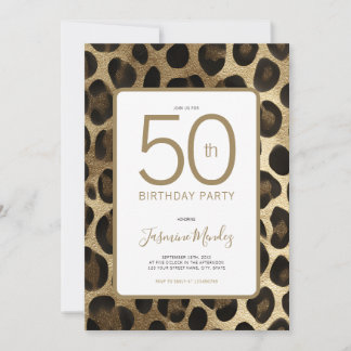 Einladung zum 50. Geburtstag mit Leopardendruck in