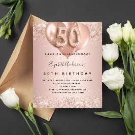 Einladung zum 50. Geburtstag Rose Goldballons