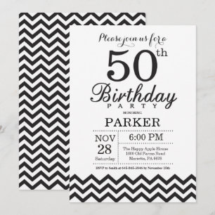 Einladung zum 50. Geburtstag Schwarz-Weiß-Chevron