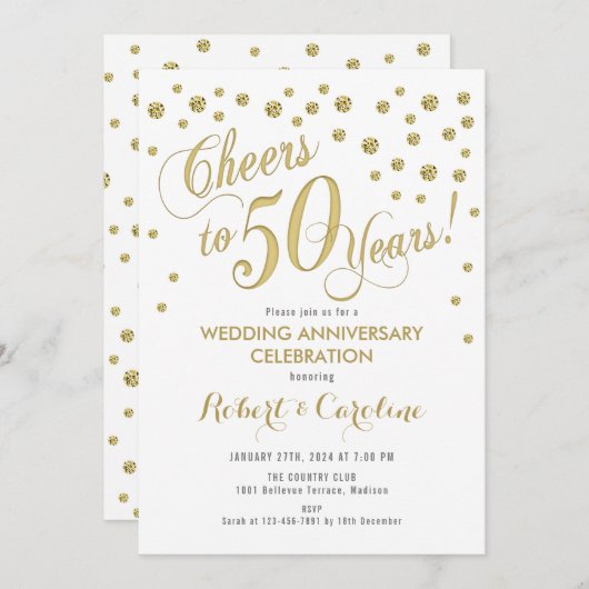 Einladung zum 50. Hochzeitstag - Gold & Weiß (Vorne/Hinten)