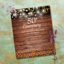 Einladung zum 50. Hochzeitstag im rustikalen Gold-