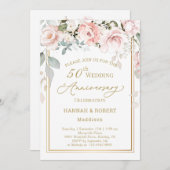 Einladung zum 50. Hochzeitstag Weißrosa Rosen zum (Vorne/Hinten)