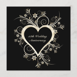 Einladung zum 50. Jubiläum Black, Gold Heart
