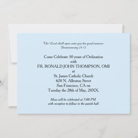 Einladung zum 50. Ordination Jahrespriester, Orn (Rückseite)