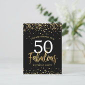 Einladung zum 50. und fabelhaften Black & Gold Geb Postkarte (Stehend Vorderseite)