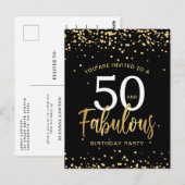 Einladung zum 50. und fabelhaften Black & Gold Geb Postkarte (Vorne/Hinten)