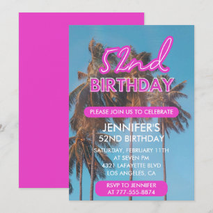 Einladung zum 52. Geburtstag Sommer Pinke Palme
