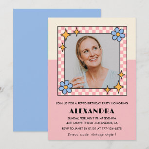 Einladung zum 55. Geburtstag Retro Groovy Pink Blu