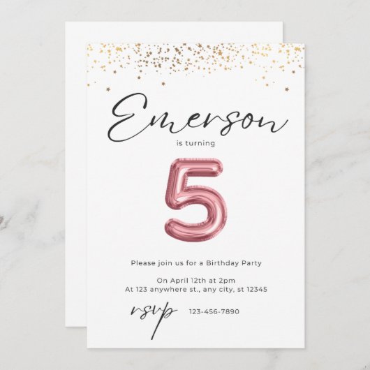 Einladung zum 5. Geburtstag (Vorne/Hinten)