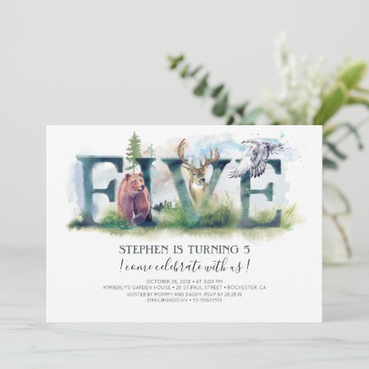 Einladung zum 5. Geburtstag von Holz (Stehend Vorderseite)