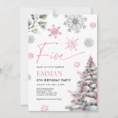 Einladung zum 5. Geburtstag, Winter Pink 5. Geburt (Vorderseite)