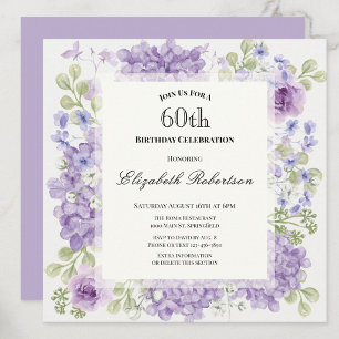 Einladung zum 60. Geburtstag Elegante lila Blumen
