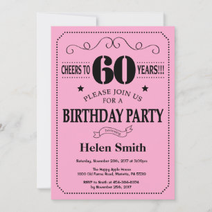 Einladung zum 60. Geburtstag in Schwarz und Pink