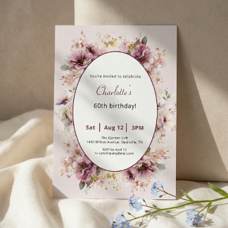 Einladung zum 60. Geburtstag Lila Floral Wasserfar