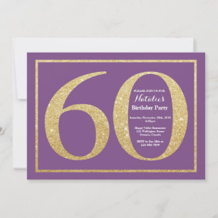 Einladung zum 60. Geburtstag Lila und Gold Glitter