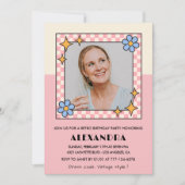 Einladung zum 60. Geburtstag Retro Groovy Pink Blu (Vorderseite)