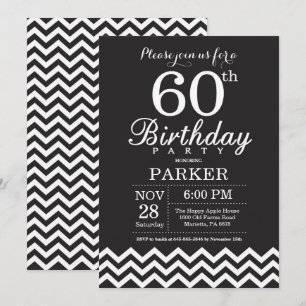 Einladung zum 60. Geburtstag Schwarz-Weiß-Chevron