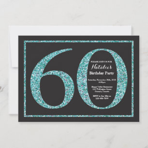 Einladung zum 60. Geburtstag Teal Glitter Kreideta