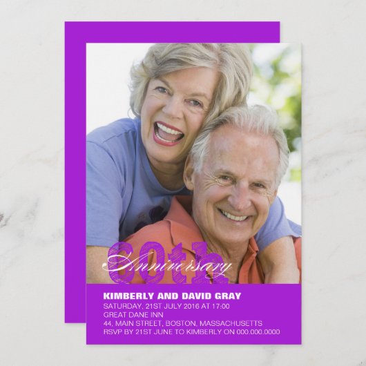 Einladung zum 60. Hochzeitstag in Lila (Vorne/Hinten)