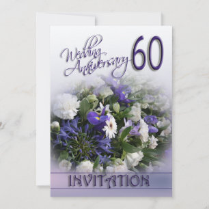 Einladung zum 60. Hochzeitstag mit blauen Blumen