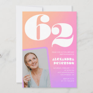 Einladung zum 62. Geburtstag mit rosa Farbverlauf 