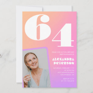Einladung zum 64. Geburtstag mit rosa Farbverlauf 