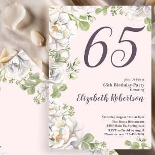 Einladung zum 65. Geburtstag Blush Pink Floral Peo