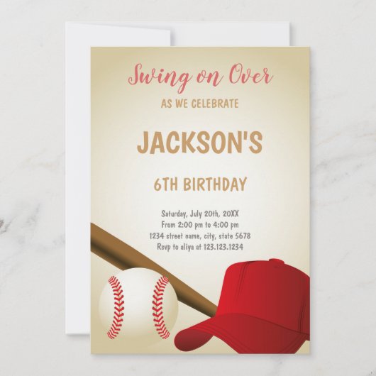 Einladung zum 6. Geburtstag Baseball (Vorderseite)