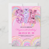 Einladung zum 6. Geburtstag Regenbogen (Vorderseite)