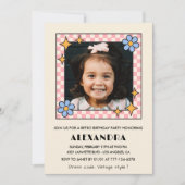 Einladung zum 6. Geburtstag Retro Groovy Blue Flor (Vorderseite)