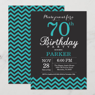 Einladung zum 70. Geburtstag in Schwarz und Teal