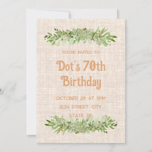 Einladung zum 70. Geburtstag - Linengrün siebzig (Vorderseite)