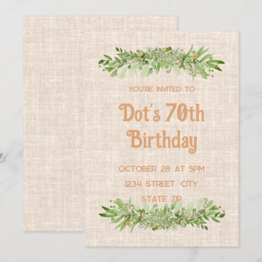 Einladung zum 70. Geburtstag - Linengrün siebzig (Vorne/Hinten)