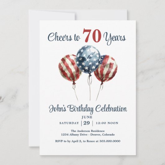 Einladung zum 70. Geburtstag mit Cheers (Vorderseite)