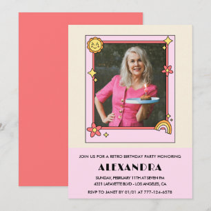 Einladung zum 70. Geburtstag Retro Groovy Rosa Blu